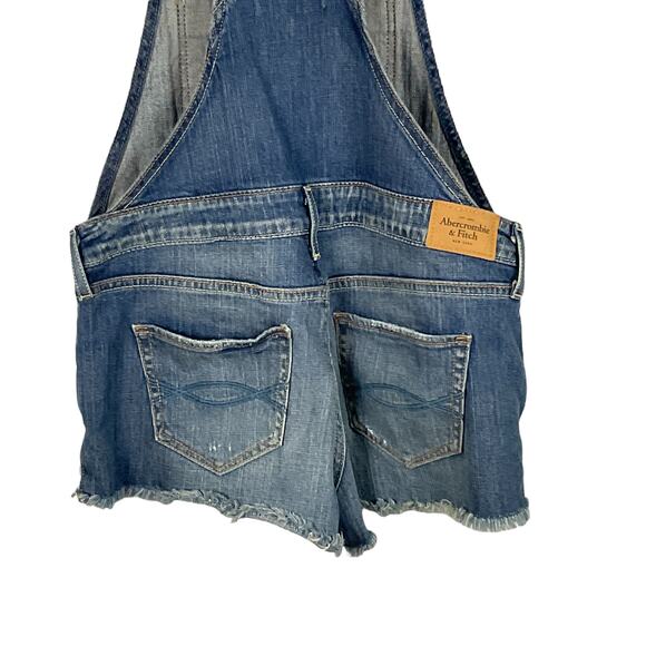 Abercrombie & Fitch Overalls Shorts ShortAlls Raw Hem Y2K Classic Blue Wash sz S - Picture 11 of 16